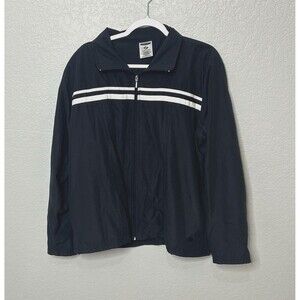 Vintage 90s Jerzees Activewear Full Zip Navy Striped WINDBREAKER JACKET sz 18W